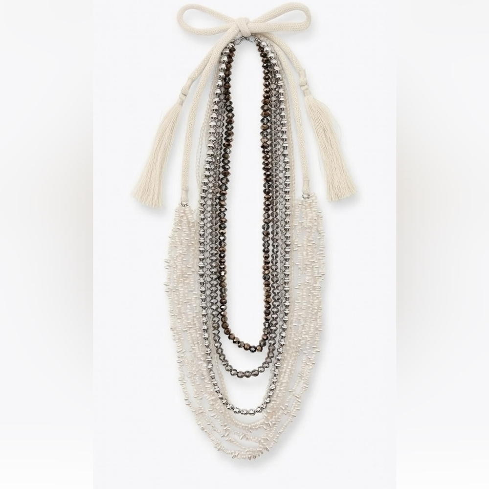 Elegant Cream Beaded Double Necklace